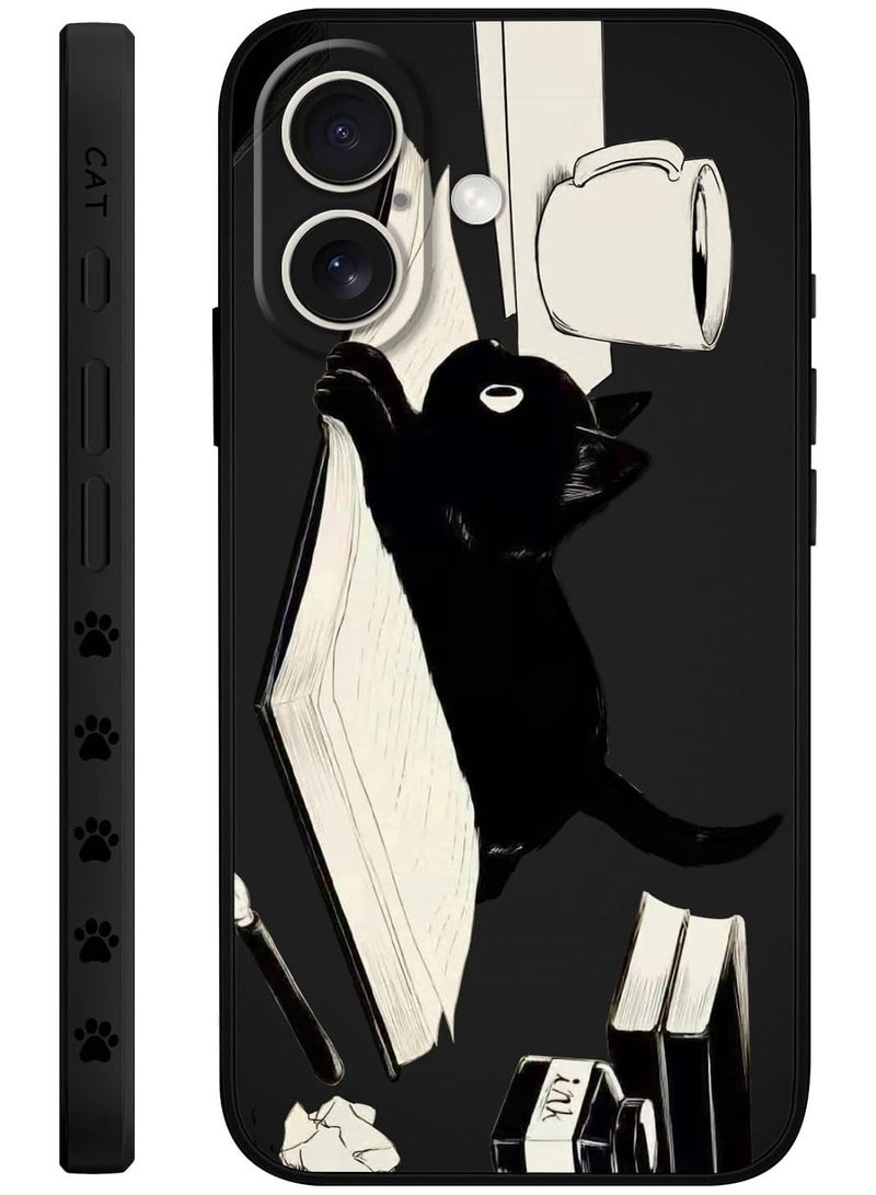 for iPhone 16 Plus Case Anti Scratch Microfiber Lining Phone Cover Silicone Ultra Slim Case for iPhone 16 Plus 6.7 inch-Cat Black - Image 1