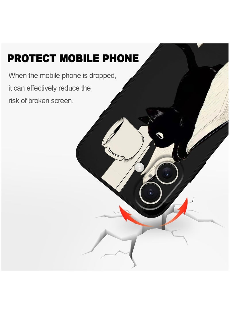 for iPhone 16 Plus Case Anti Scratch Microfiber Lining Phone Cover Silicone Ultra Slim Case for iPhone 16 Plus 6.7 inch-Cat Black - Image 5