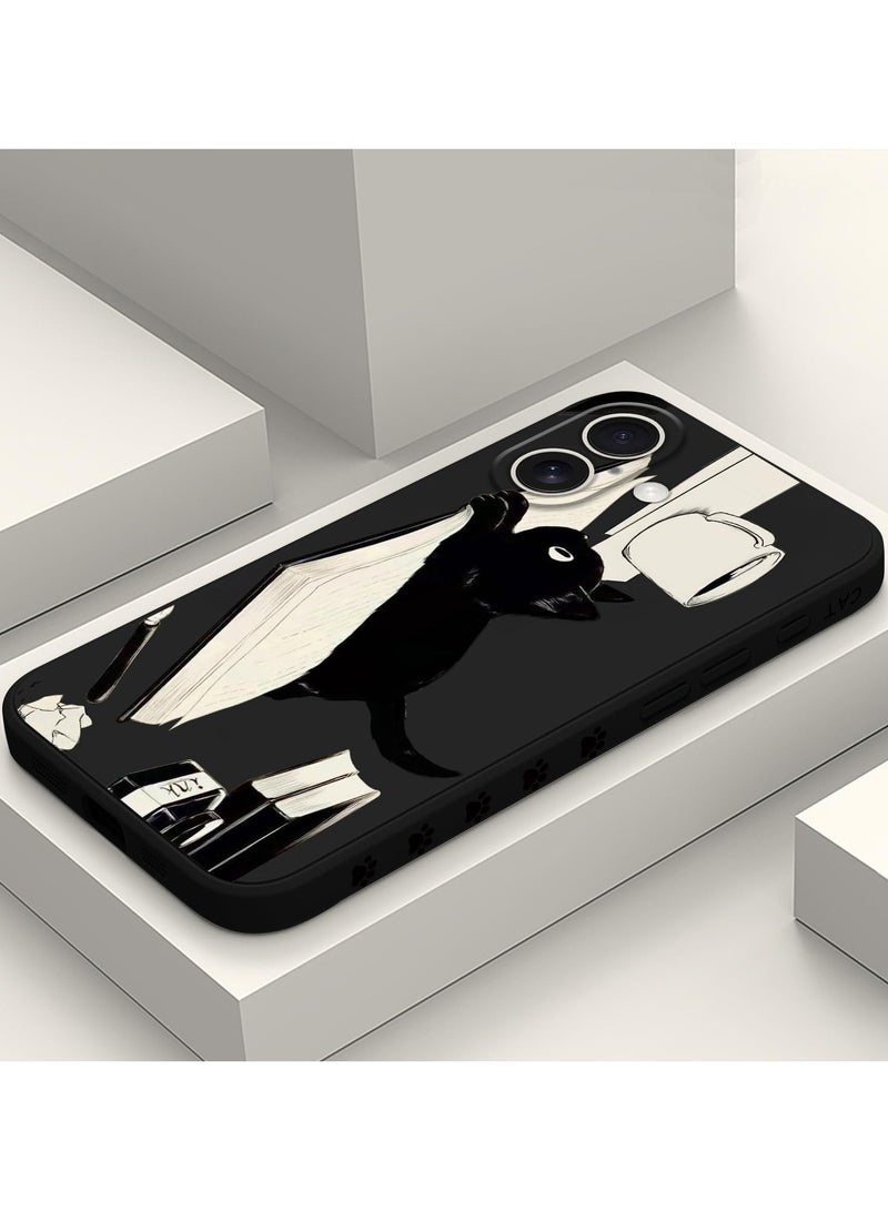 for iPhone 16 Plus Case Anti Scratch Microfiber Lining Phone Cover Silicone Ultra Slim Case for iPhone 16 Plus 6.7 inch-Cat Black - Image 2