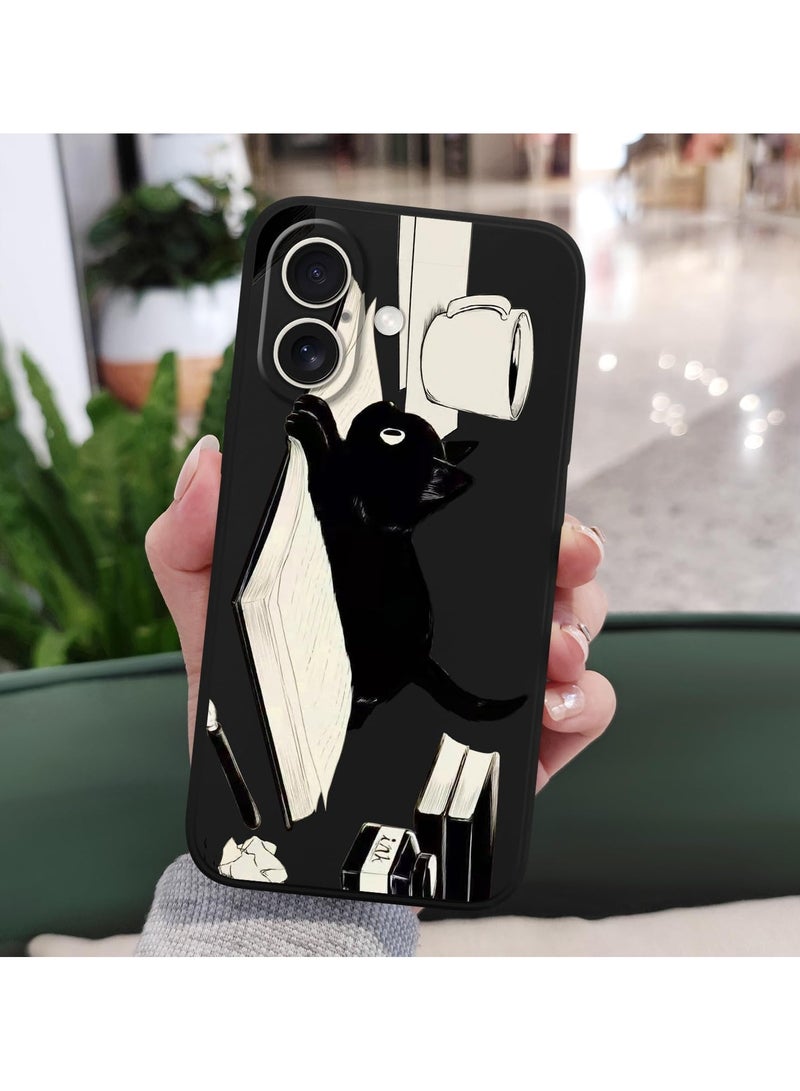for iPhone 16 Plus Case Anti Scratch Microfiber Lining Phone Cover Silicone Ultra Slim Case for iPhone 16 Plus 6.7 inch-Cat Black - Image 3