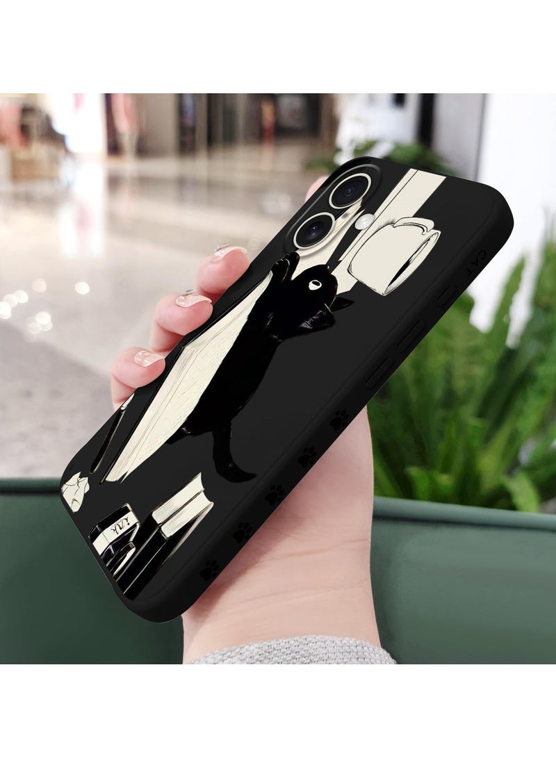 for iPhone 16 Plus Case Anti Scratch Microfiber Lining Phone Cover Silicone Ultra Slim Case for iPhone 16 Plus 6.7 inch-Cat Black - Image 4