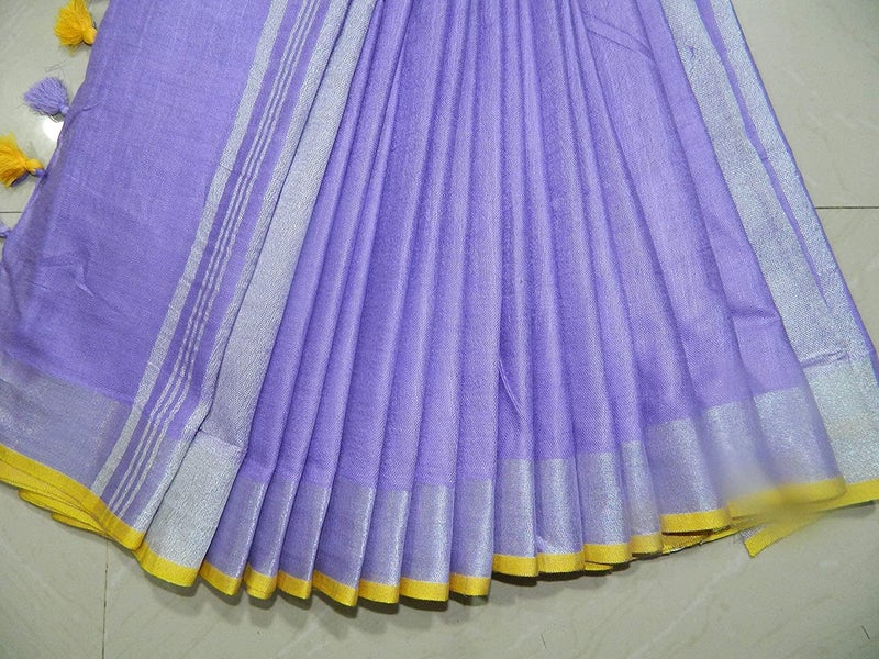 SheenKraft Bhagalpuri Linen Handloom Cotton Blend Saree for Women (Indigo_Purple-Yellow) - Image 2