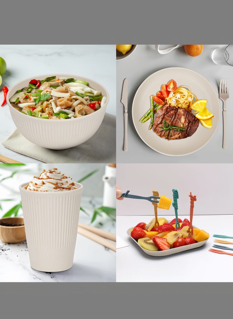 nihao طقم عشاء مكون من 48 قطعة، أطباق دائرية 9 بوصة، أطباق مربعة 5.5 بوصة، أكواب 3.15 بوصة، أدوات مائدة، طقم أدوات مائدة، خدمة لـ 6 أشخاص، أطباق عشاء، أطباق حلوى، أطباق حبوب، أكواب، أطباق بلاستيكية ملونة غير قابلة للكسر للتخييم في الهواء الطلق، بيج ساحلي - Image 4