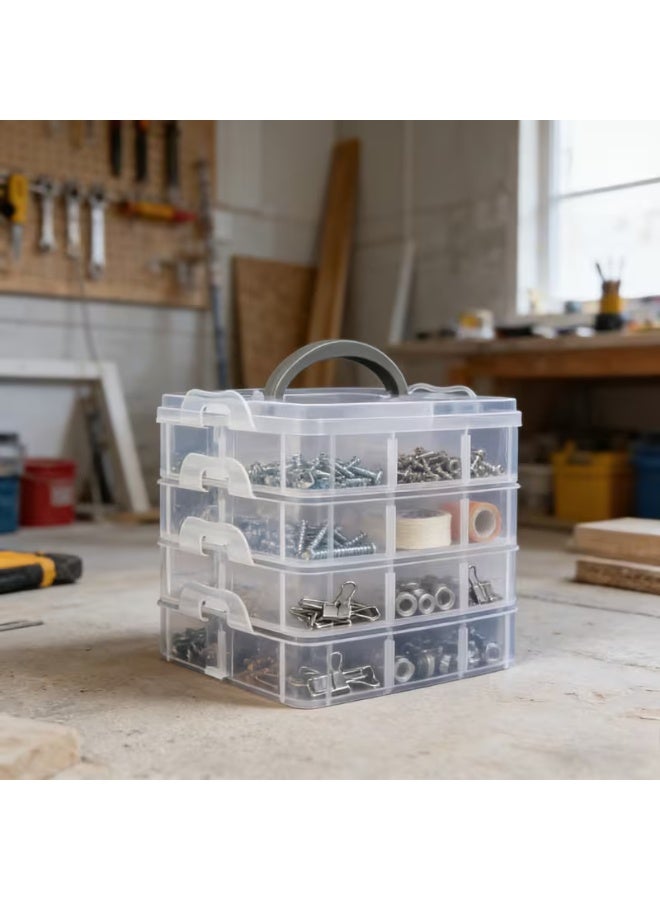 4-Tier 24-Slot Transparent Storage Box with Lid & Handle | Multi-Compartment Tool Organizer Case for Screws, Nuts, Bolts & Small Parts | Portable Hardware Parts Sorting Organizer - Image 4