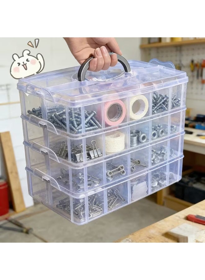 4-Tier 24-Slot Transparent Storage Box with Lid & Handle | Multi-Compartment Tool Organizer Case for Screws, Nuts, Bolts & Small Parts | Portable Hardware Parts Sorting Organizer - Image 2