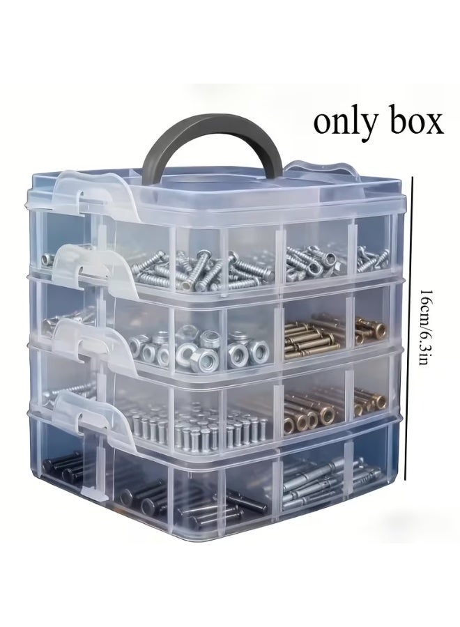 4-Tier 24-Slot Transparent Storage Box with Lid & Handle | Multi-Compartment Tool Organizer Case for Screws, Nuts, Bolts & Small Parts | Portable Hardware Parts Sorting Organizer - Image 3