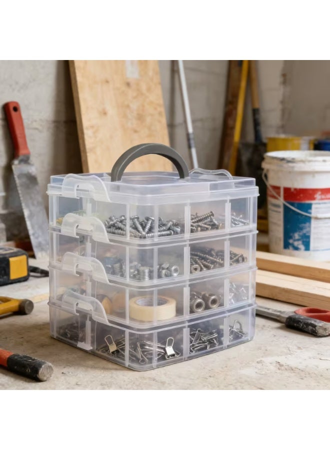 4-Tier 24-Slot Transparent Storage Box with Lid & Handle | Multi-Compartment Tool Organizer Case for Screws, Nuts, Bolts & Small Parts | Portable Hardware Parts Sorting Organizer - Image 1