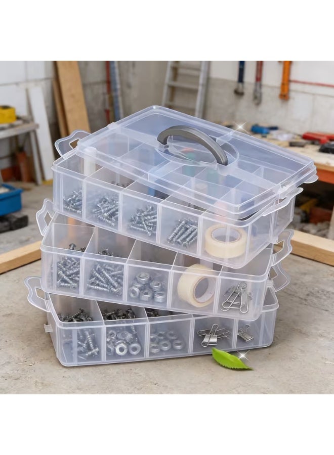 4-Tier 24-Slot Transparent Storage Box with Lid & Handle | Multi-Compartment Tool Organizer Case for Screws, Nuts, Bolts & Small Parts | Portable Hardware Parts Sorting Organizer - Image 5