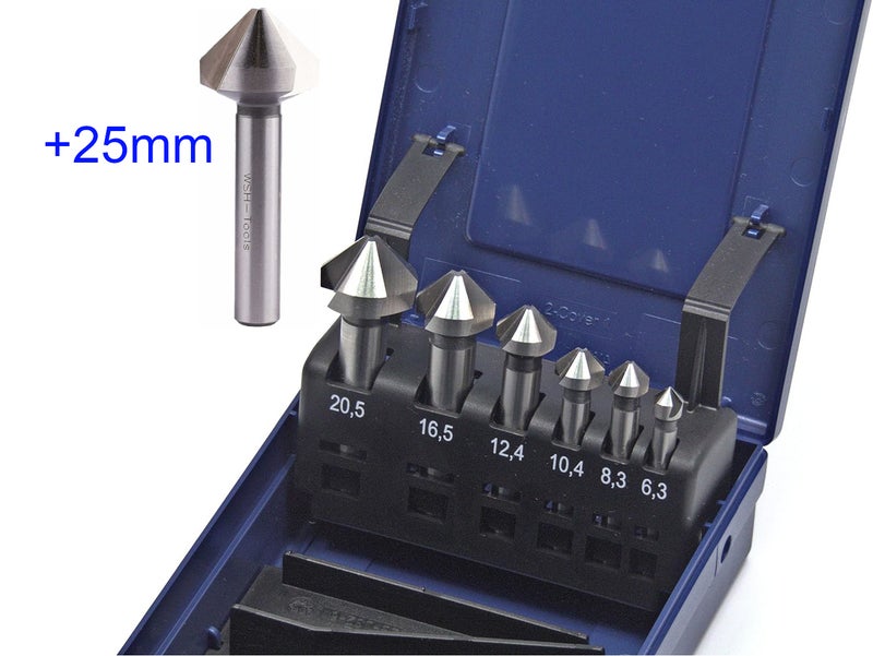 WSH-TOOLS Countersink Set 7 pieces HSSE-Co5 90° DIN 335C Blank uneven pitch (chatter-free) in rose box - Image 1