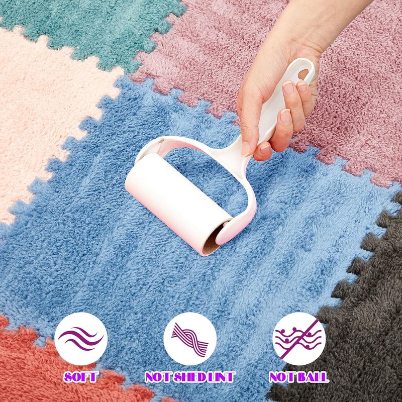 Tinideya 12 Pcs Plush Interlocking Carpet Tiles, 12 x 12 x 0.4 Inch EVA Foam Puzzle Mat Squares, Soft Washable Anti Slip Floor Mat for Bedroom, Nursery, Playroom, Living Room, Morandi Colors - Image 4