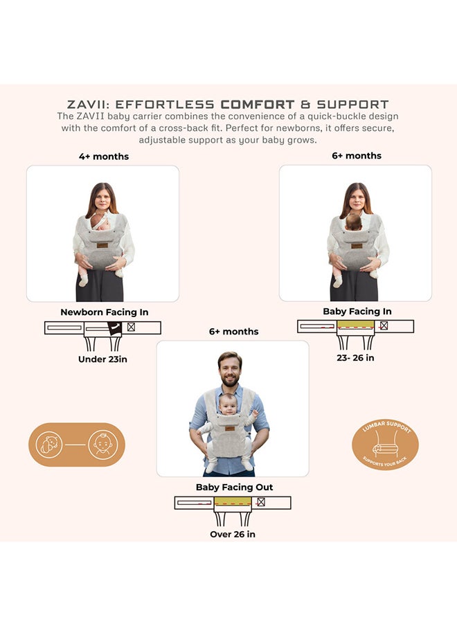 neobreez ZAVII 2-in-1 Baby Carrier for Newborns To Toddler, Head Support, Extra Soft And Ergonomic, Detachable Privacy Hood And Saliva Cotton Bib, Lightweight Easily Adjustable Hip Infant Carrier, 7-26lbs, 3-12kg  - Image 3