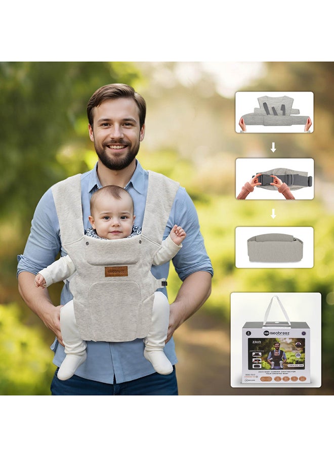 ZAVII 2-in-1 Baby Carrier for Newborns To Toddler, Head Support, Extra Soft And Ergonomic, Detachable Privacy Hood And Saliva Cotton Bib, Lightweight Easily Adjustable Hip Infant Carrier, 7-26lbs, 3-12kg