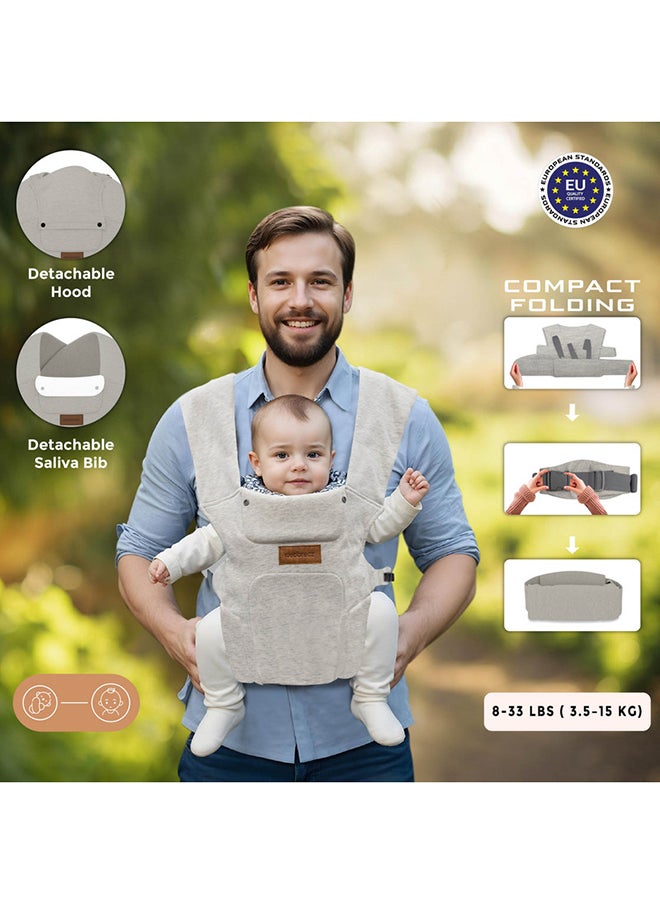 neobreez ZAVII 2-in-1 Baby Carrier for Newborns To Toddler, Head Support, Extra Soft And Ergonomic, Detachable Privacy Hood And Saliva Cotton Bib, Lightweight Easily Adjustable Hip Infant Carrier, 7-26lbs, 3-12kg  - Image 4