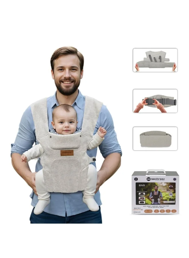 neobreez ZAVII 2-in-1 Convertible Baby Carrier for Newborns to Toddlers, Extra Soft&Ergonomic Baby Wrap with Head Support,  Detachable Privacy Hood&Saliva Bib, Lightweight, Adjustable Hip Carrier, 7–26 lbs, 3–12 kg