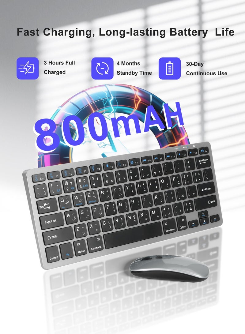 Necomi Arabic/English Portable Wireless Keyboard and Mouse Combo, Dual Bluetooth 3.0/5.0 & 2.4G, Multi-Device PC/Laptop/Phone/Windows/iOS/Android Compatible - Image 5