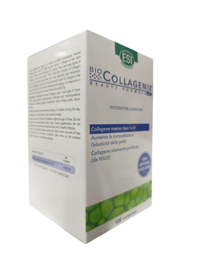 Bio Collagenix Food Supplement - Marine Collagen Type 1 and 3 for Skin Firmness and Elasticity - 120 Tablets