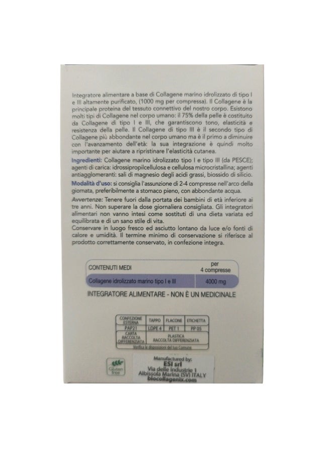 Bio Collagenix Food Supplement - Marine Collagen Type 1 and 3 for Skin Firmness and Elasticity - 120 Tablets