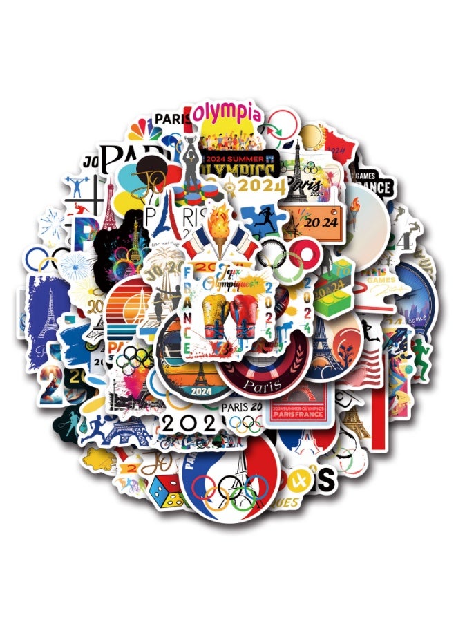 NIBEMINENT 55 Pcs Paris Games Deco Kit Waterproof Stickers, High Definition Printing Bright Colors, Suitable for Laptop Skateboard Luggage Water Bottle Guitar DIY - Image 1