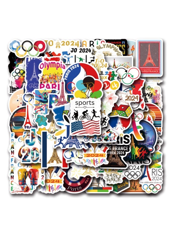 NIBEMINENT 55 Pcs Paris Games Deco Kit Waterproof Stickers, High Definition Printing Bright Colors, Suitable for Laptop Skateboard Luggage Water Bottle Guitar DIY - Image 2