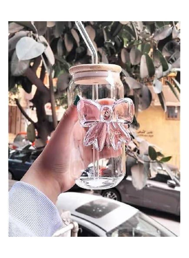 Available in all styles: mug, jar, can, and bow designs. Made of stunning glass. The can-style mug comes with a wooden lid and a glass straw. Made of heat- and cold-resistant Pyrex glass. 500ml capacity. - Image 1