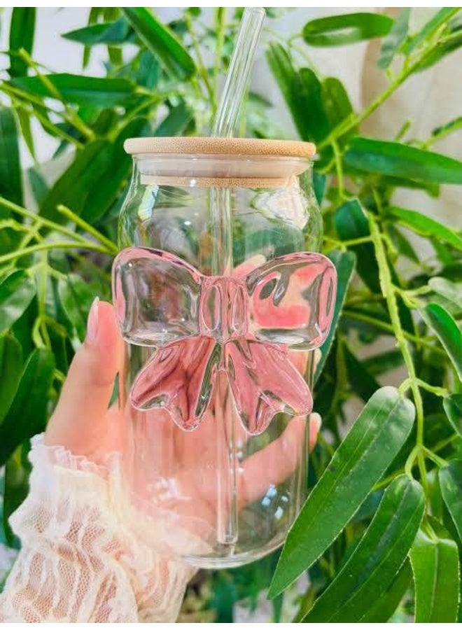 Available in all styles: mug, jar, can, and bow designs. Made of stunning glass. The can-style mug comes with a wooden lid and a glass straw. Made of heat- and cold-resistant Pyrex glass. 500ml capacity. - Image 2