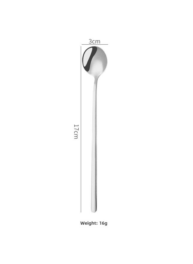 304 Stainless Steel Small Spoon High Color Value Golden Round Spoon Bird's Nest Spoon Mixing Spoon Coffee Spoon Lotus Root Starch Spoon Honey Spoon-Specifications:410 Steel-silver 17cm  - Image 1