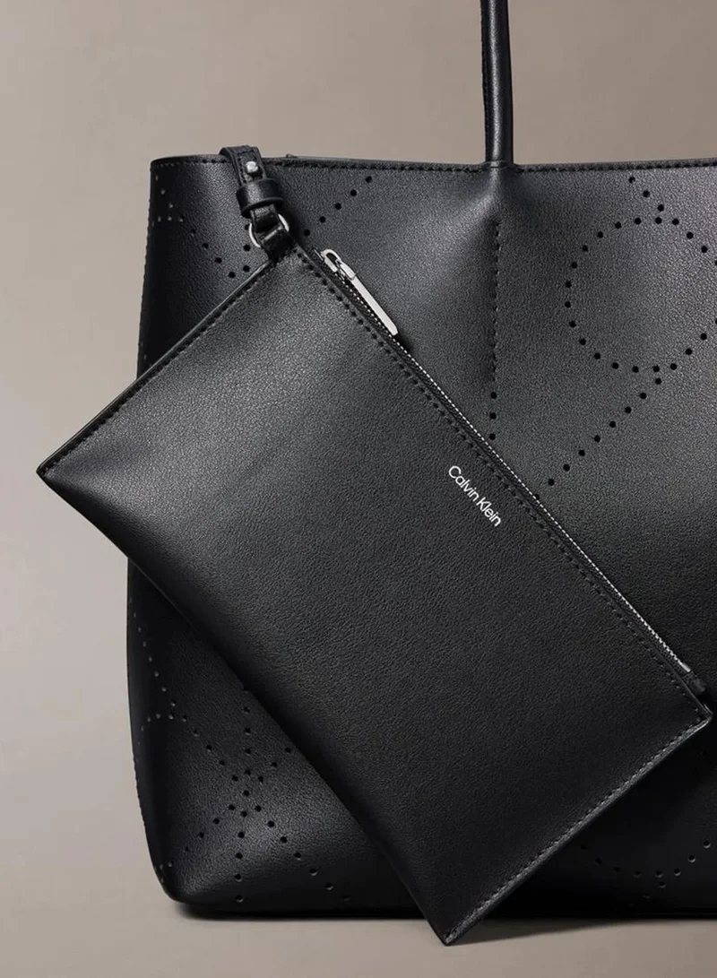 Calvin Klein Black Emblem Perforated Leather Tote for Women | Best Price UAE