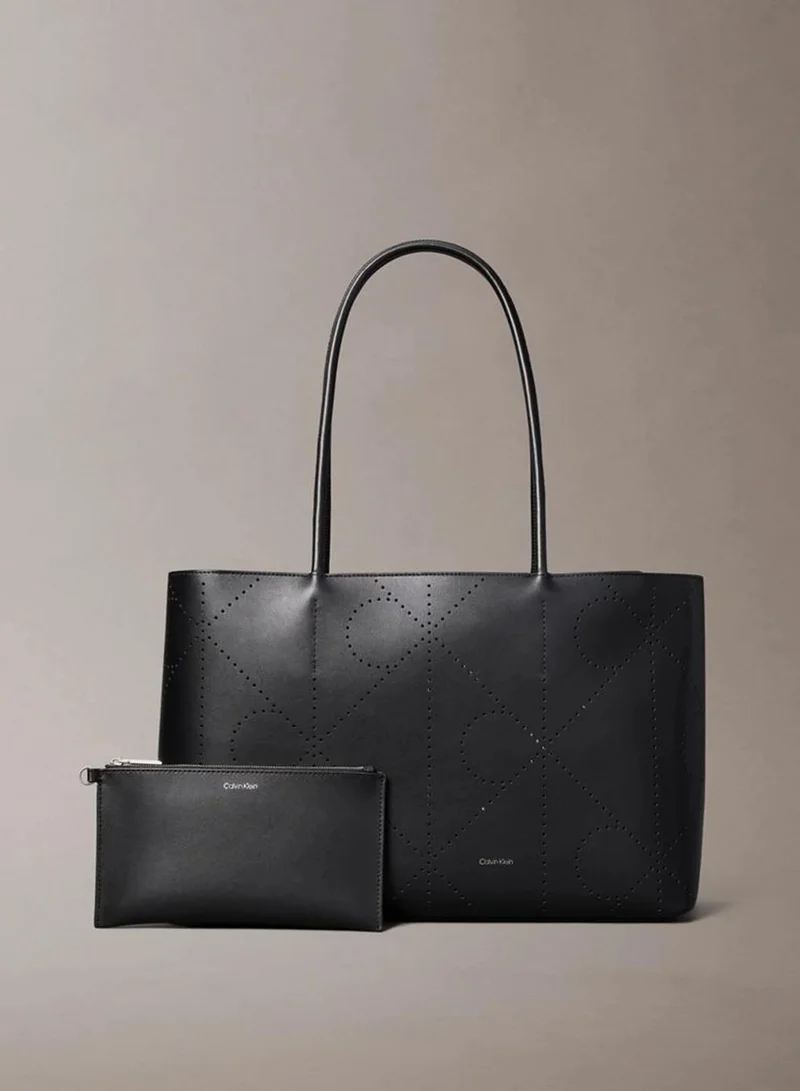 Emblem Perforated Leather Tote