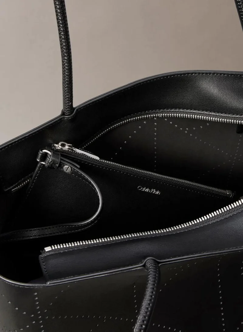 Calvin Klein Black Emblem Perforated Leather Tote for Women | Best Price UAE