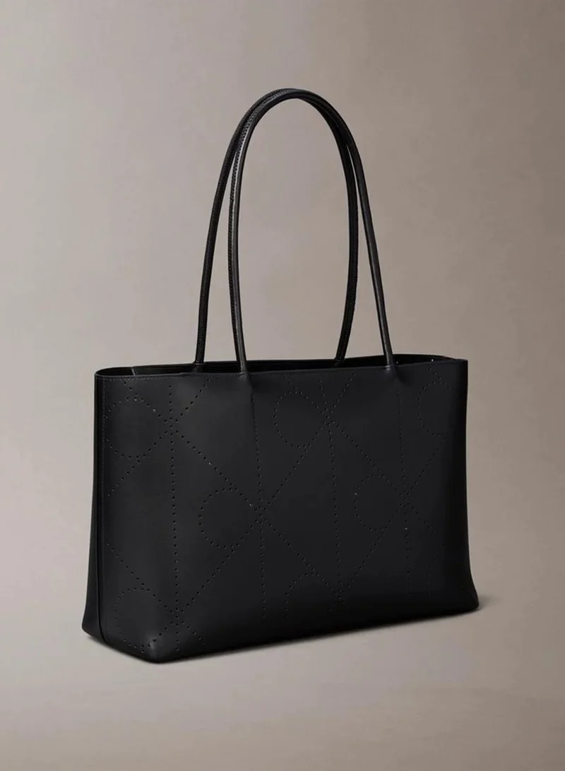 Calvin Klein Black Emblem Perforated Leather Tote for Women | Best Price UAE