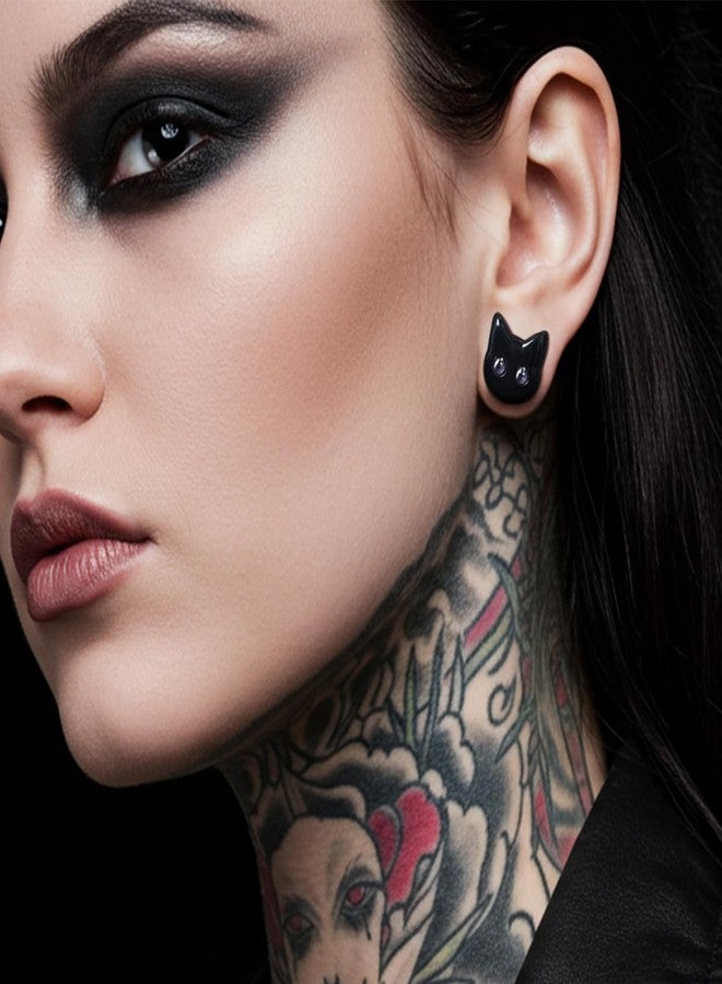 COOEAR Black Cat Ear Gauges, Unique Cartoon Ear Plugs, Stainless Steel Ear Tunnels., 0g(8mm), Stainless Steel, sandstone - Image 2