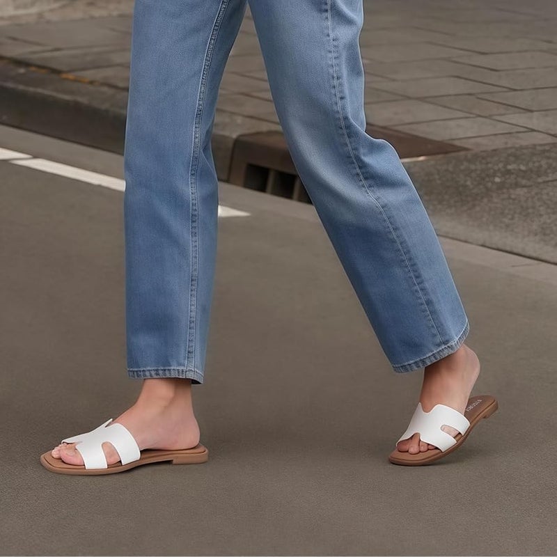 FITORY Women's Slide Sandals, Flat Fashion Square Open Toe with Cushion Slippers for Summer Beach Size 6-11 - Image 3