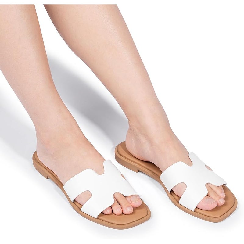FITORY Women's Slide Sandals, Flat Fashion Square Open Toe with Cushion Slippers for Summer Beach Size 6-11 - Image 2