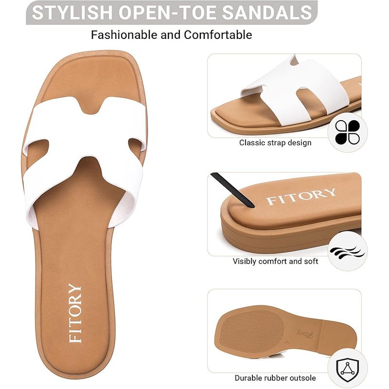 FITORY Women's Slide Sandals, Flat Fashion Square Open Toe with Cushion Slippers for Summer Beach Size 6-11 - Image 4