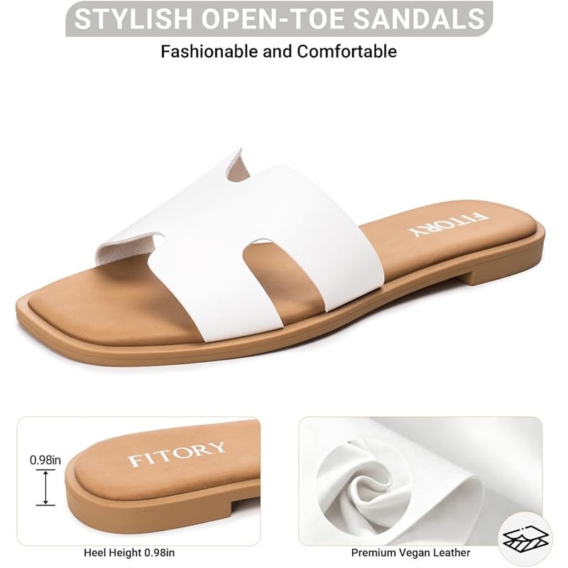 FITORY Women's Slide Sandals, Flat Fashion Square Open Toe with Cushion Slippers for Summer Beach Size 6-11 - Image 5