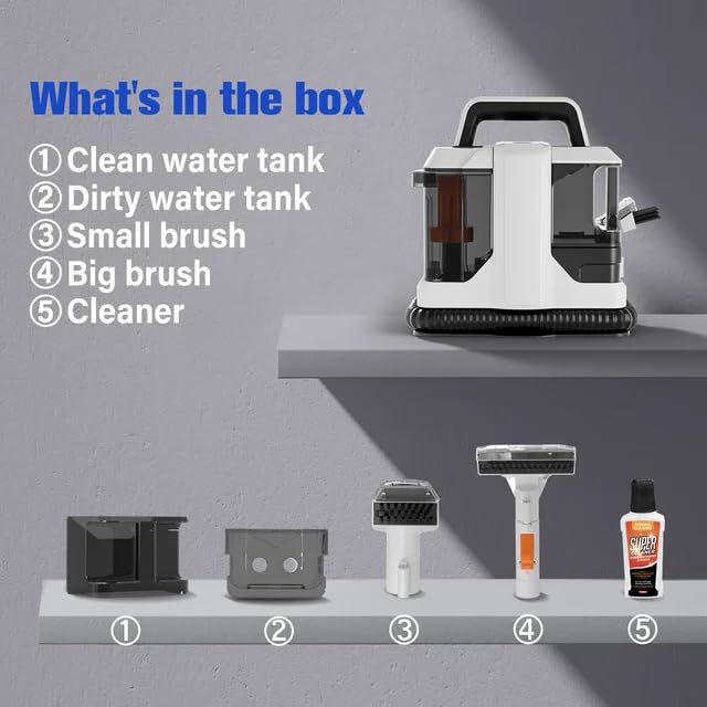MAPPLE CREATION Portable Carpet Cleaner Wet and Dry Vacuum Cleaner 2 in 1 Handheld Carpet Spot Cleaner Machine Carpet Washer for Elevators Spills and Stains Stairs Clean - Image 5
