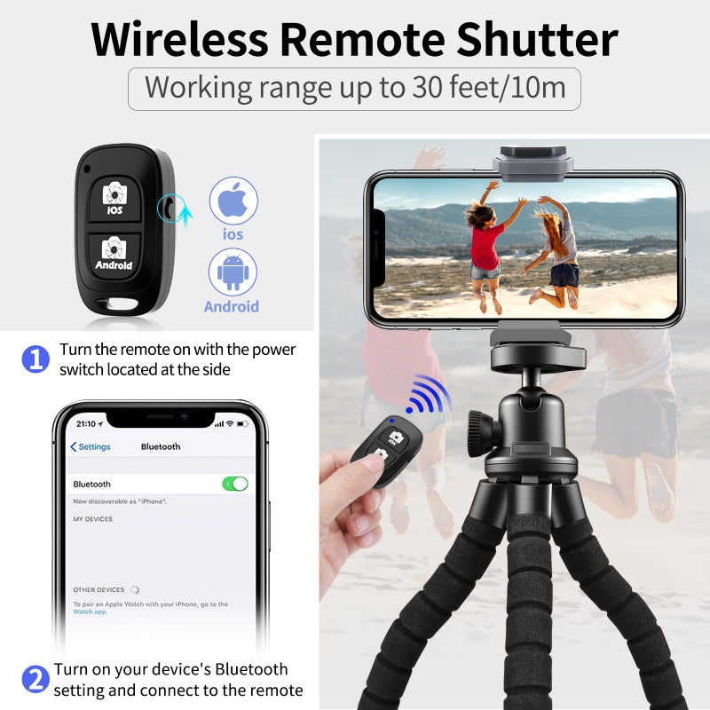 Aureday Phone Tripod, Flexible Tripod for iPhone and Android Cell Phone, Come with Wireless Remote and Clip for Video Recording/Vlogging/Selfie - Image 2