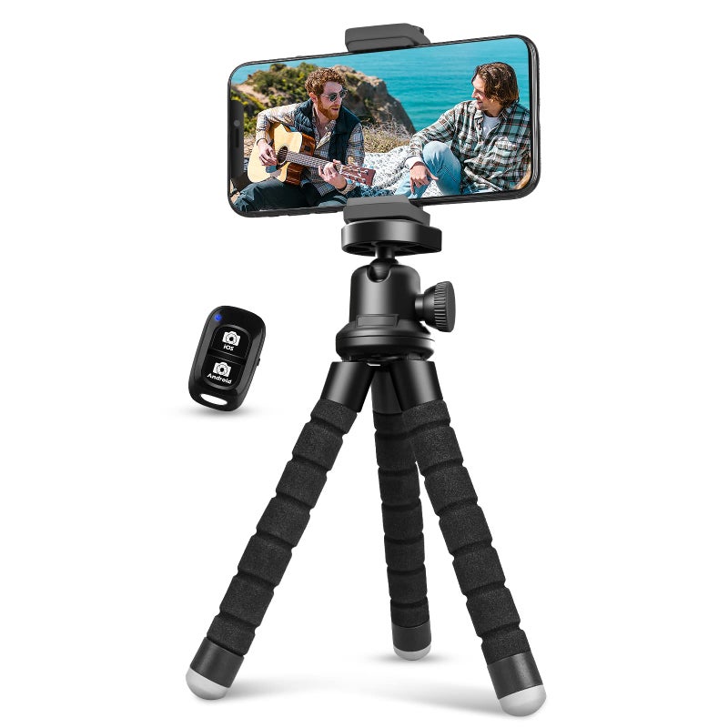 Aureday Phone Tripod, Flexible Tripod for iPhone and Android Cell Phone, Come with Wireless Remote and Clip for Video Recording/Vlogging/Selfie - Image 1