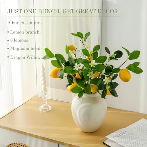 dallisten 2 Bunches Artificial Lemons Branches 16 Heads Fake Lemon Branches with Lemons for Vase Realistic Fake Lemon Decoration for Farmhouse Style Party Table Centerpiece and Home Decor - Image 3