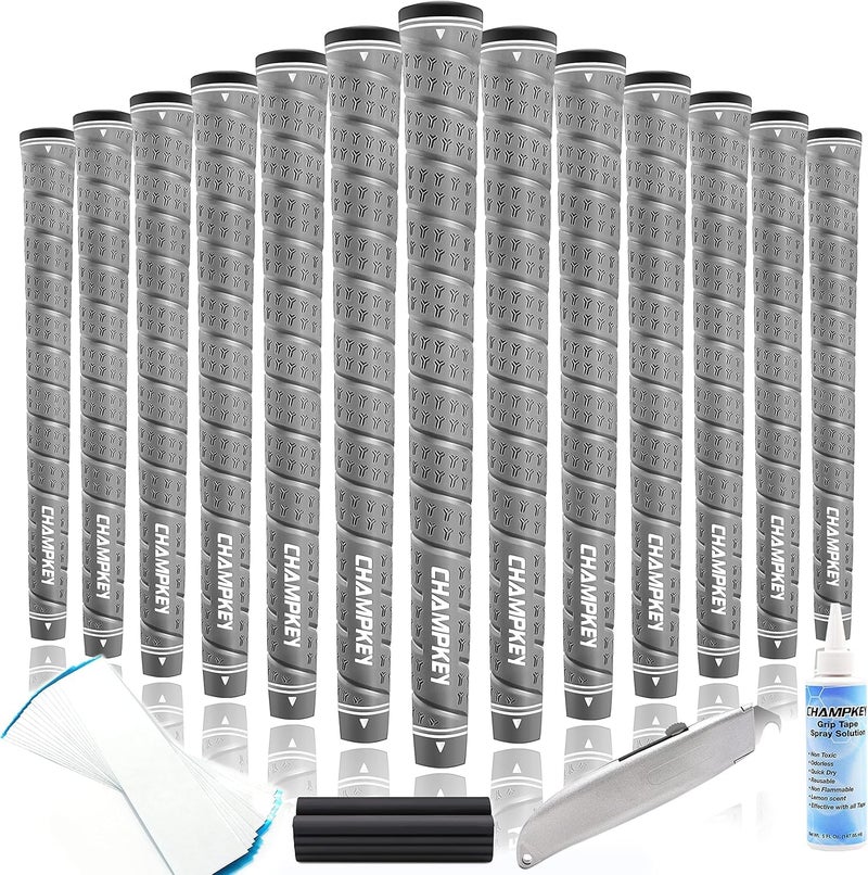 CHAMPKEY WRAP-Y Rubber Golf Grips 13 Pack Come with All Repair Kits - High Feedback and Traction Golf Club Grips (Oversize, Gray) - Image 1