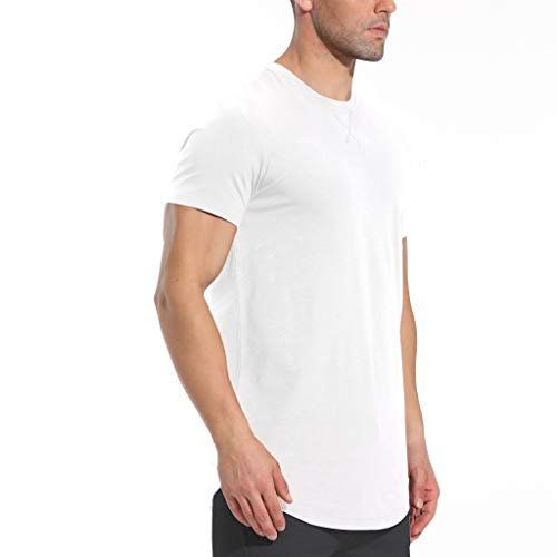 LETAOTAO Mens Longline Gym Muscle Bodybuilding Tshirts Hipster Reflective Line Scallop Crewneck Tees Shirts Tops - Image 1