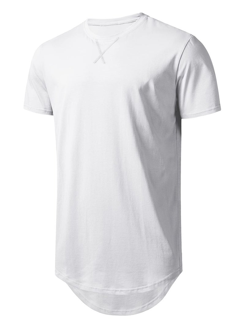 LETAOTAO Mens Longline Gym Muscle Bodybuilding Tshirts Hipster Reflective Line Scallop Crewneck Tees Shirts Tops - Image 2