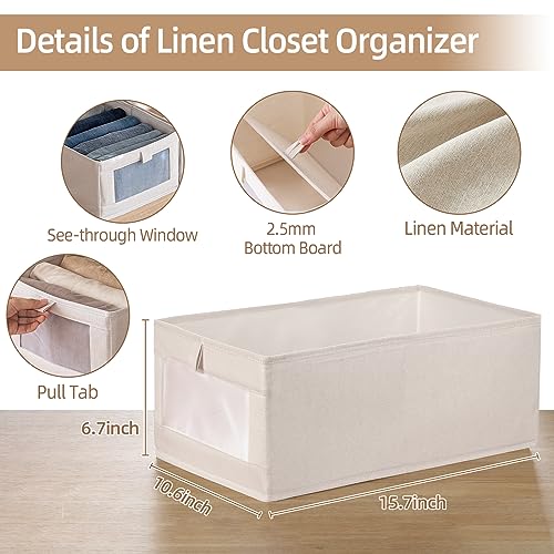 Pradnel Linen Closet Organizers And Storage, 4 Pack Storage Bins Baskets for Organization Foldable Organizer with Clear Window Organizing Clothing, Jeans, Shelves - Image 2