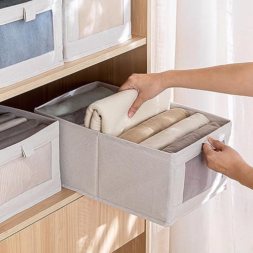 Pradnel Linen Closet Organizers And Storage, 4 Pack Storage Bins Baskets for Organization Foldable Organizer with Clear Window Organizing Clothing, Jeans, Shelves - Image 4