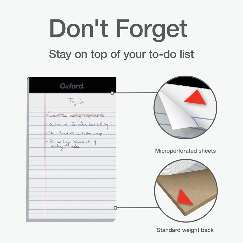 Oxford 5 x 8 Legal Pads, 12 Pack, Narrow Ruled, Perforated White Lined Paper, 50 Sheets Per Writing Pad, Small Notepads for Business, College & Office Use, Made in the USA (74019) - Image 5