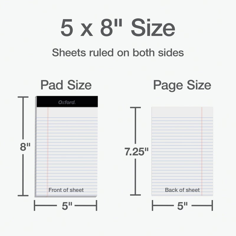 Oxford 5 x 8 Legal Pads, 12 Pack, Narrow Ruled, Perforated White Lined Paper, 50 Sheets Per Writing Pad, Small Notepads for Business, College & Office Use, Made in the USA (74019) - Image 2