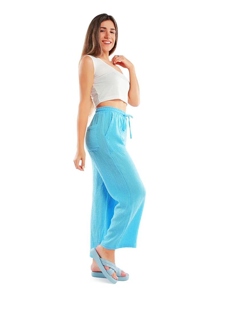London Rag Bright Blue Drawstring Casual Lounge Wide Pants