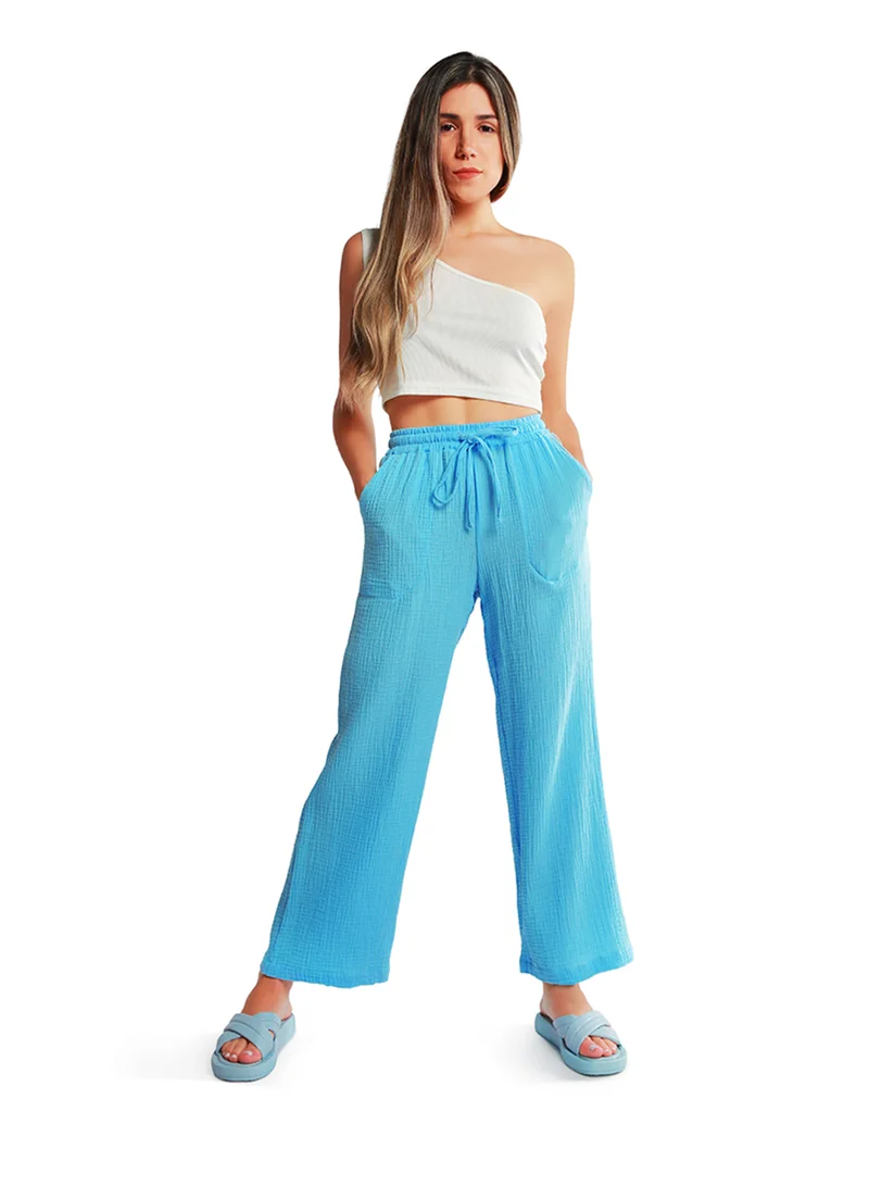 London Rag Bright Blue Drawstring Casual Lounge Wide Pants