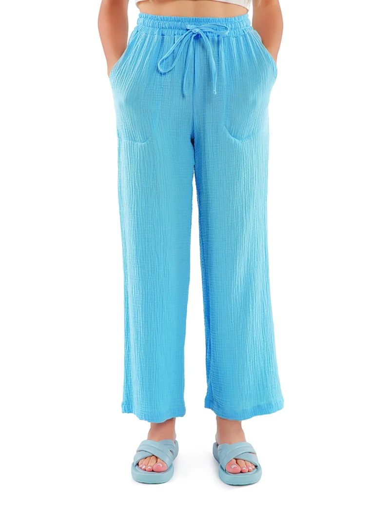 London Rag Bright Blue Drawstring Casual Lounge Wide Pants