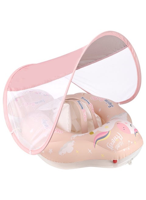 Baby Pool Float, Toddler Pool Float with Canopy UPF50+ Sun Protection, Inflatable Infant Float Tail Add Floating Ball Avoid Overturning, Equipped Portable Hand-Held Air Pump